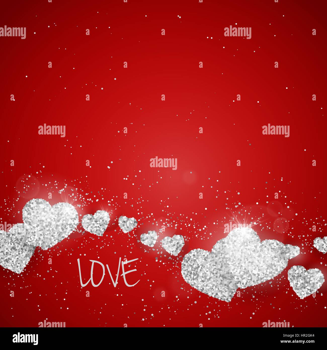 Vector Happy Valentines Day greeting card with sparkling glitter silver ...