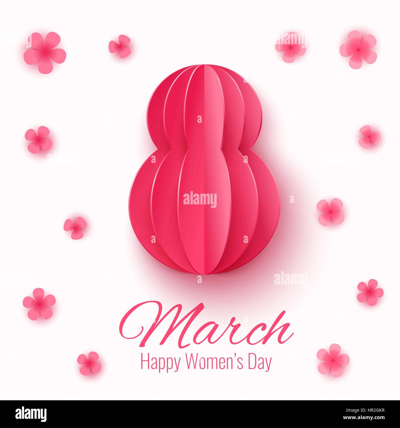 Vector March 8 invitation card. Happy International Womens Day background with with paper cut figure 8. Stock Vector