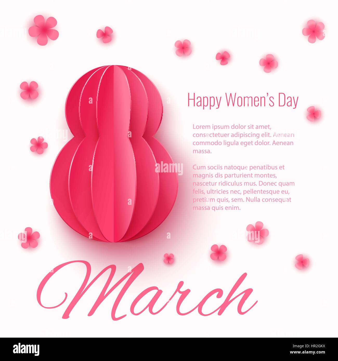 Vector March 8 invitation card. Happy International Womens Day background with with paper cut figure 8. Stock Vector