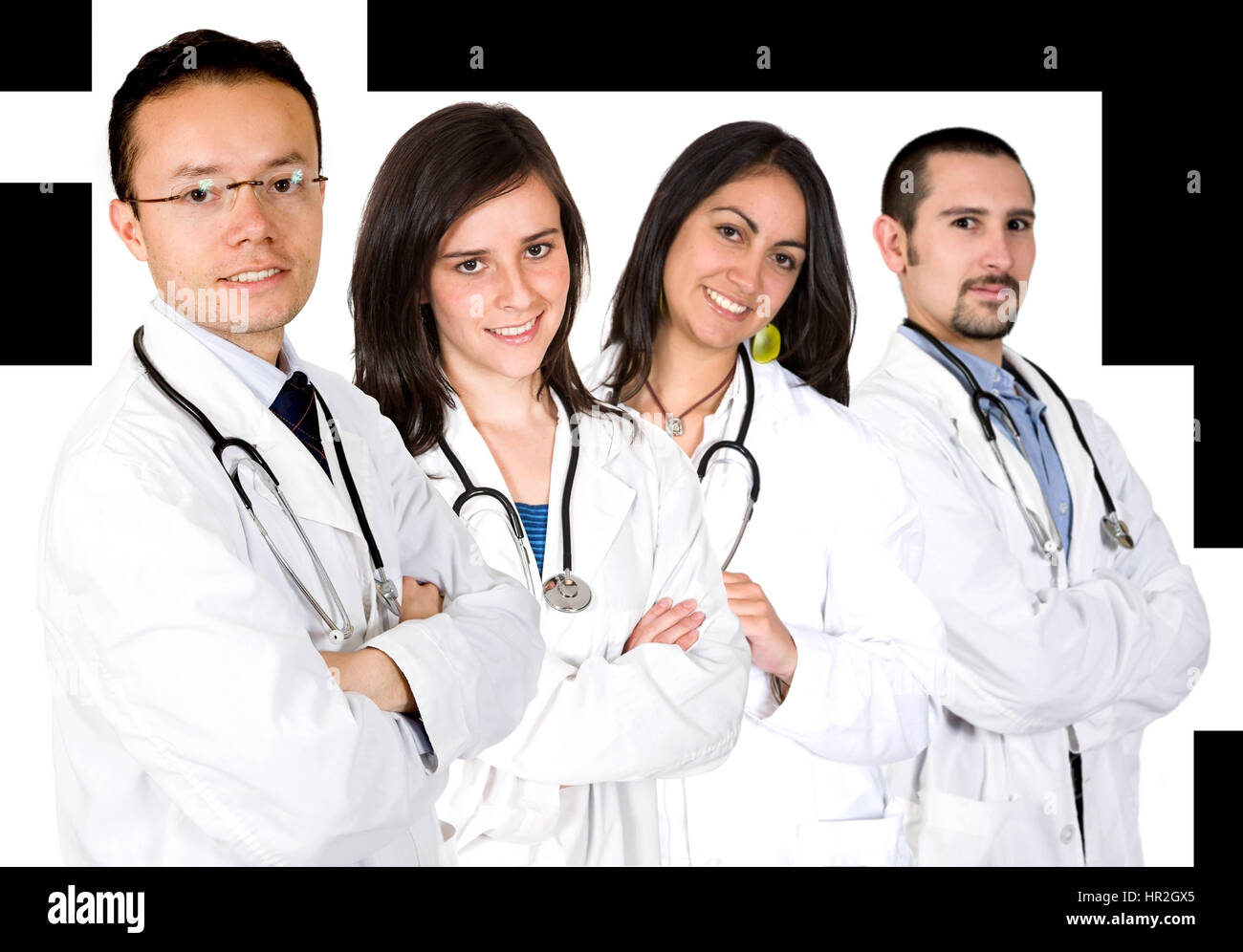 medical team with male and female doctors over a white background Stock Photo