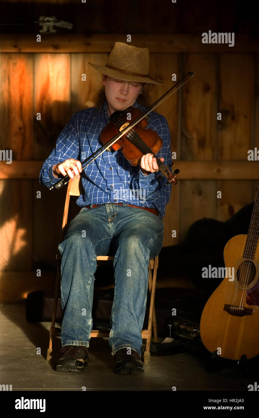 A musician at the Deerfield Fair, Deerfield, New Hampshire. The