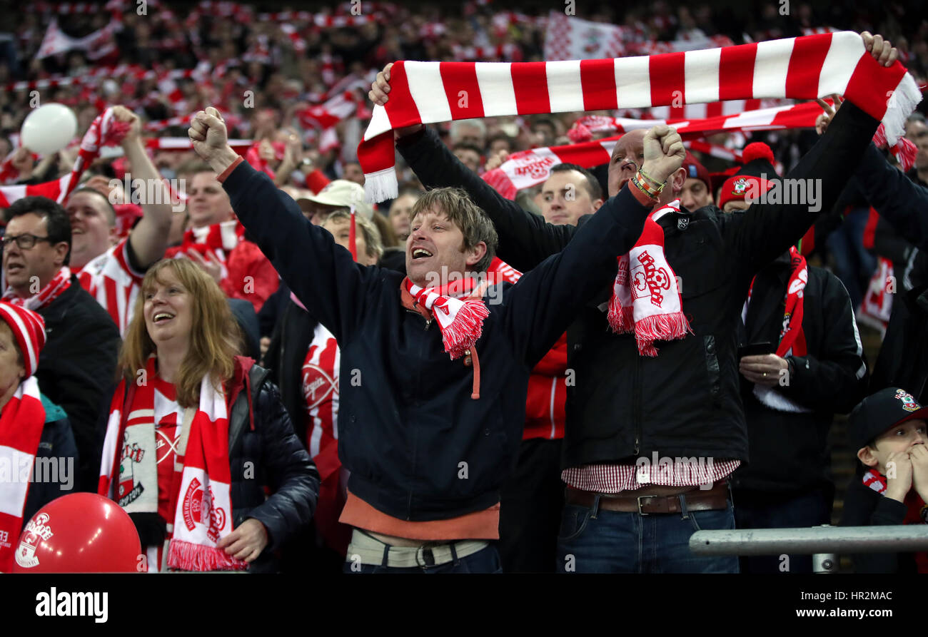 Southampton fans in the stands during the EFL Cup Final at Wembley Stadium, London Stock Photo