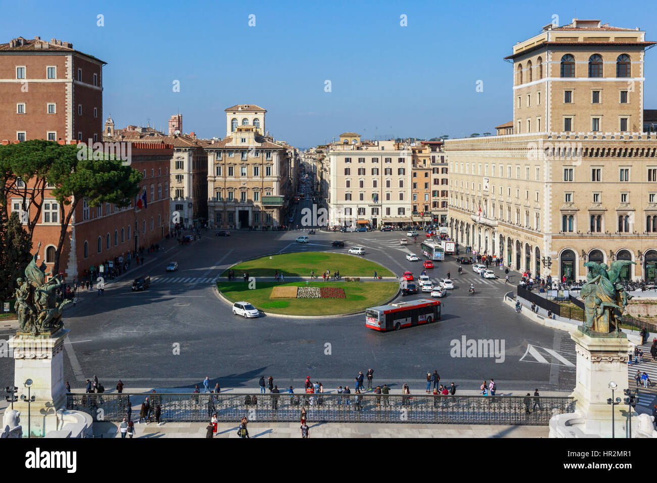 View of Piazza Venezia, towards Via del Corso, from the Monument to Vittorio Emanuele, Rome, Italy Stock Photo