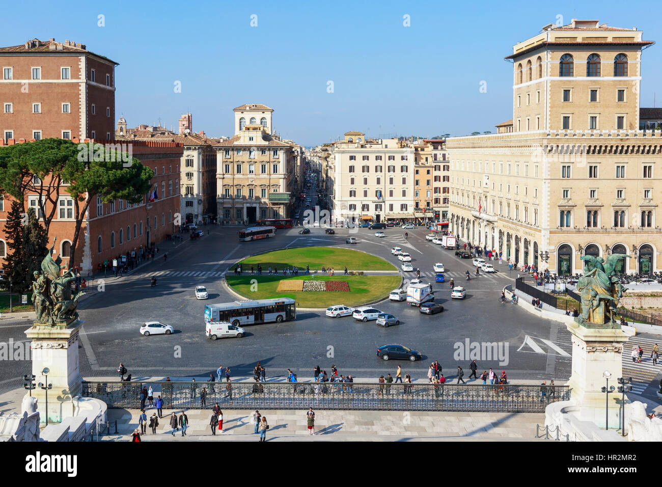 View of Piazza Venezia, towards Via del Corso, from the Monument to Vittorio Emanuele, Rome, Italy Stock Photo
