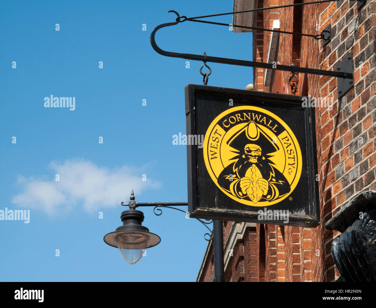 West Cornwall Pasty Company sign over food retail shop, UK based ...