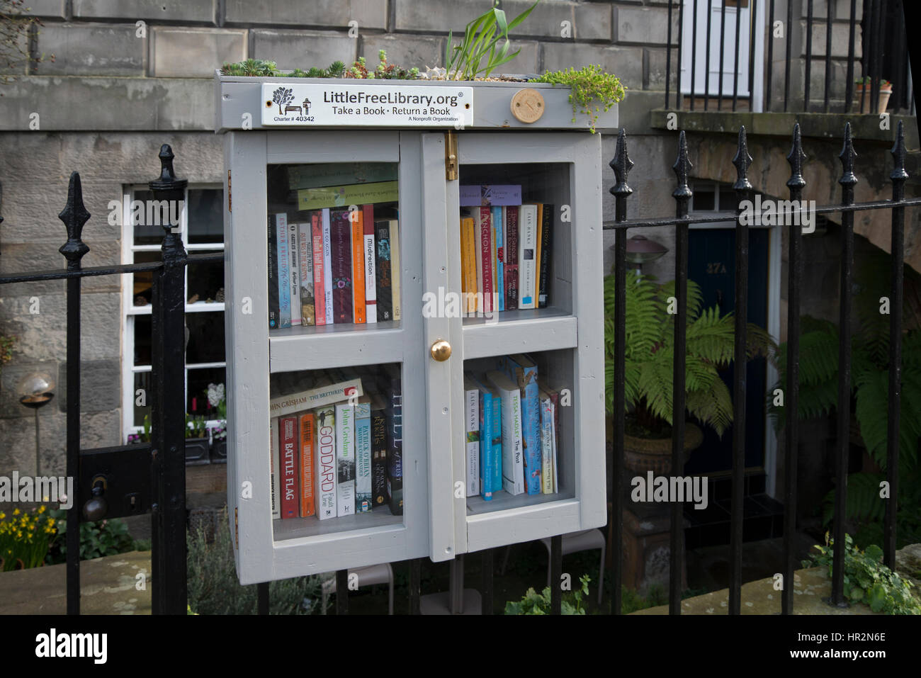 Little Free Library is a nonprofit organization that inspires a love of reading, this library is in Scotland street in edinburgh's New Town. Stock Photo
