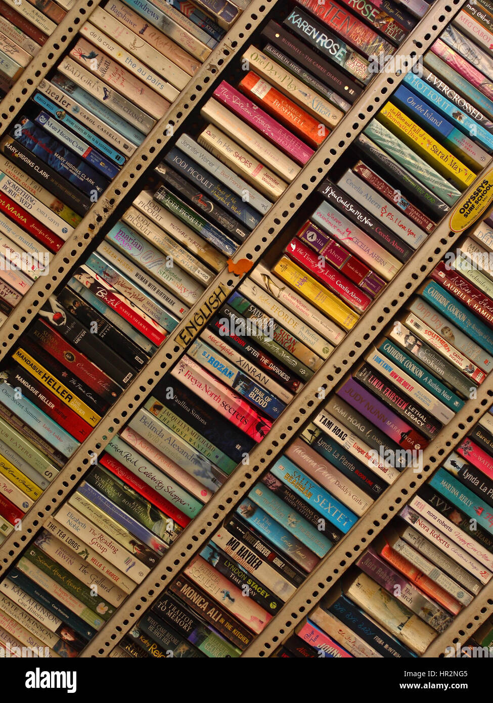 Shelves with used books on a street at touristic area. Bali, Indonesia Stock Photo