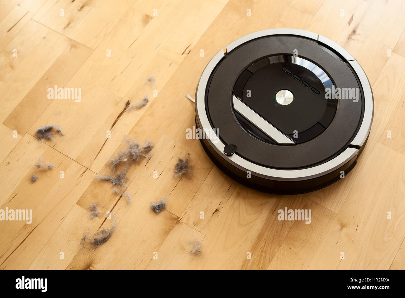 robotic vacuum cleaner on laminate wood floor smart cleaning technology dust Stock Photo Alamy