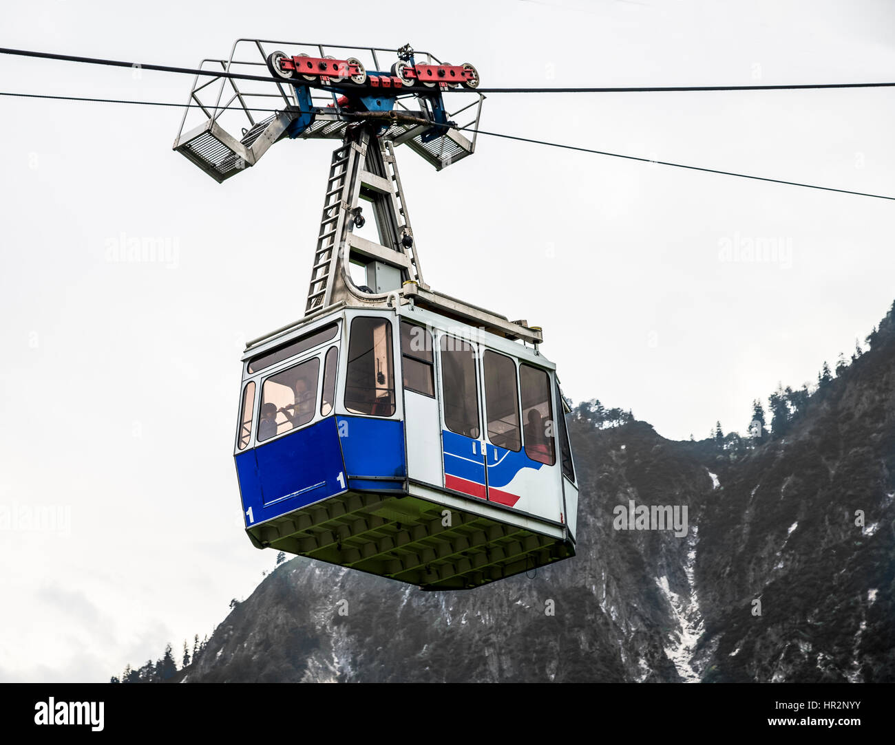 A gondola or cable car takes passengers up the Untersberg mountain near Salzburg, Austria. Stock Photo