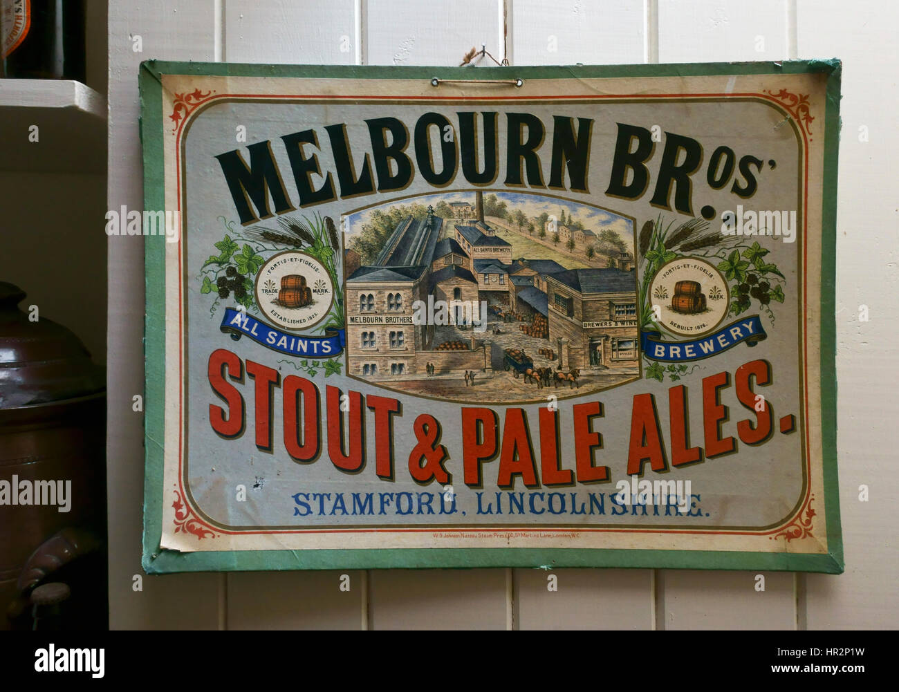 poster for the Melbourn Brothers brewery Stamford England UK Stock Photo