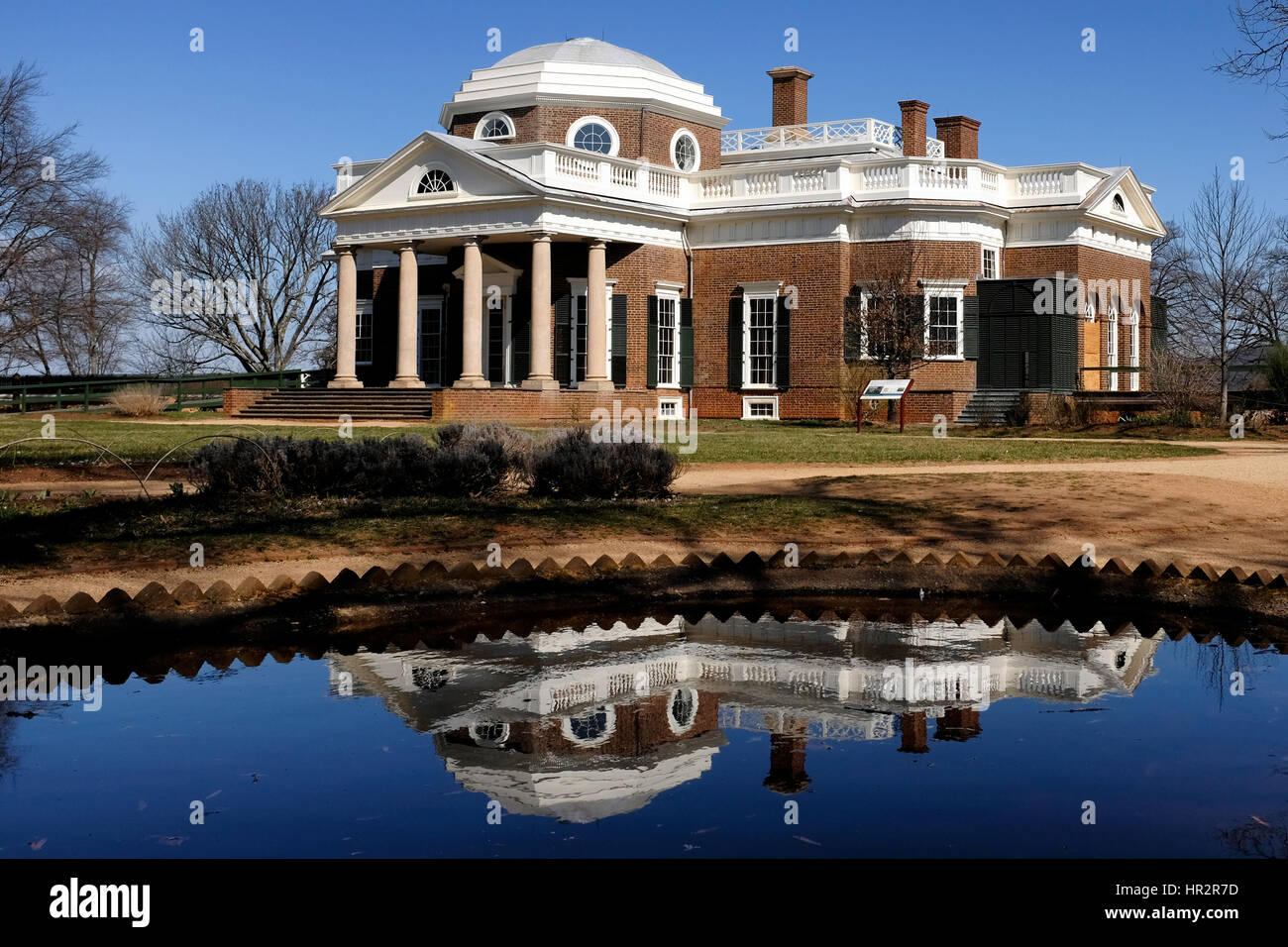 Monticello, The home of Thomas Jefferson, with reflection Stock Photo