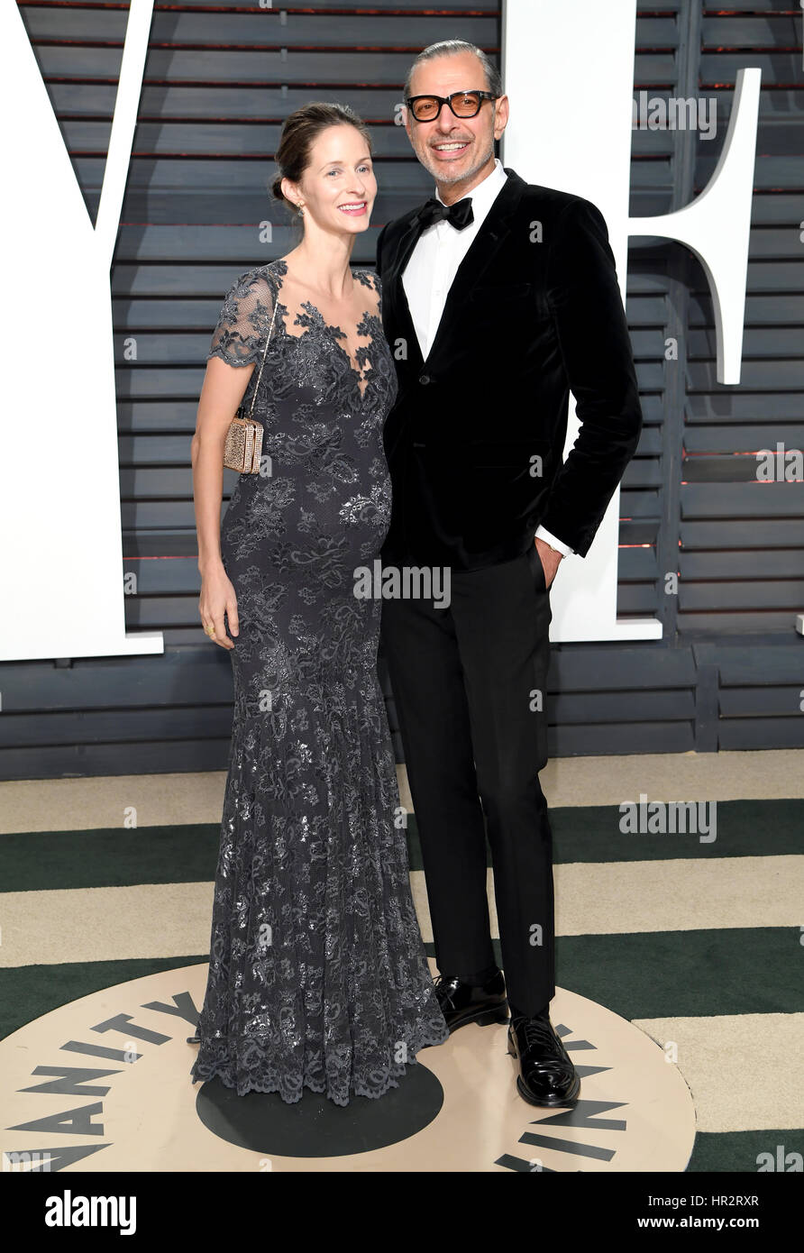 Jeff Goldblum and Emilie Livingston arriving at the Vanity Fair Oscar Party in Beverly Hills, Los Angeles, USA. Stock Photo