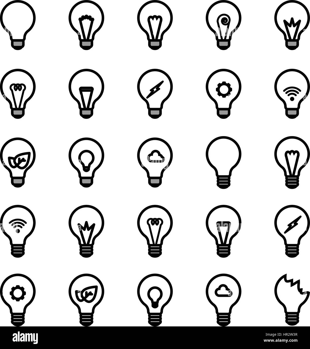 Variety type of light bulb in different detail inside vector isolated