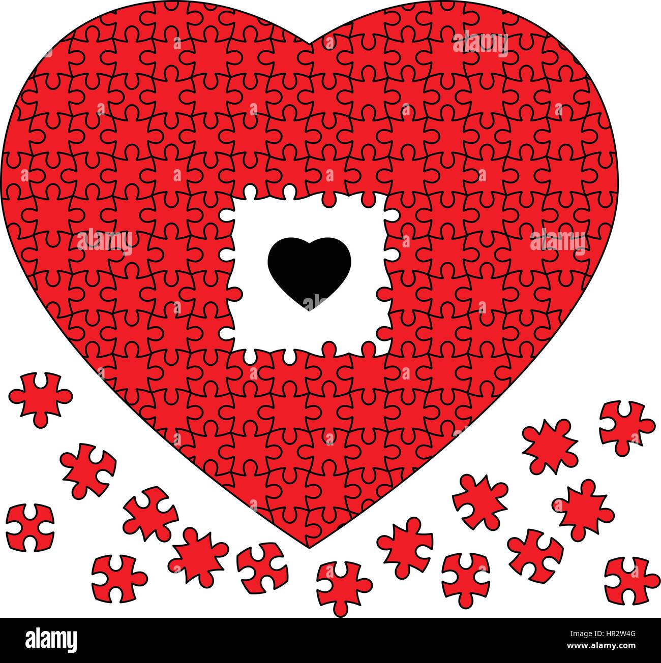 Red jigsaw puzzle of heart on white background Stock Vector Image & Art ...