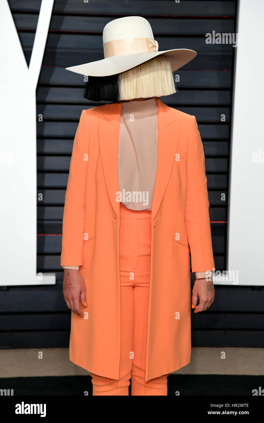 Sia arriving at the Vanity Fair Oscar Party in Beverly Hills, Los Angeles, USA. Stock Photo