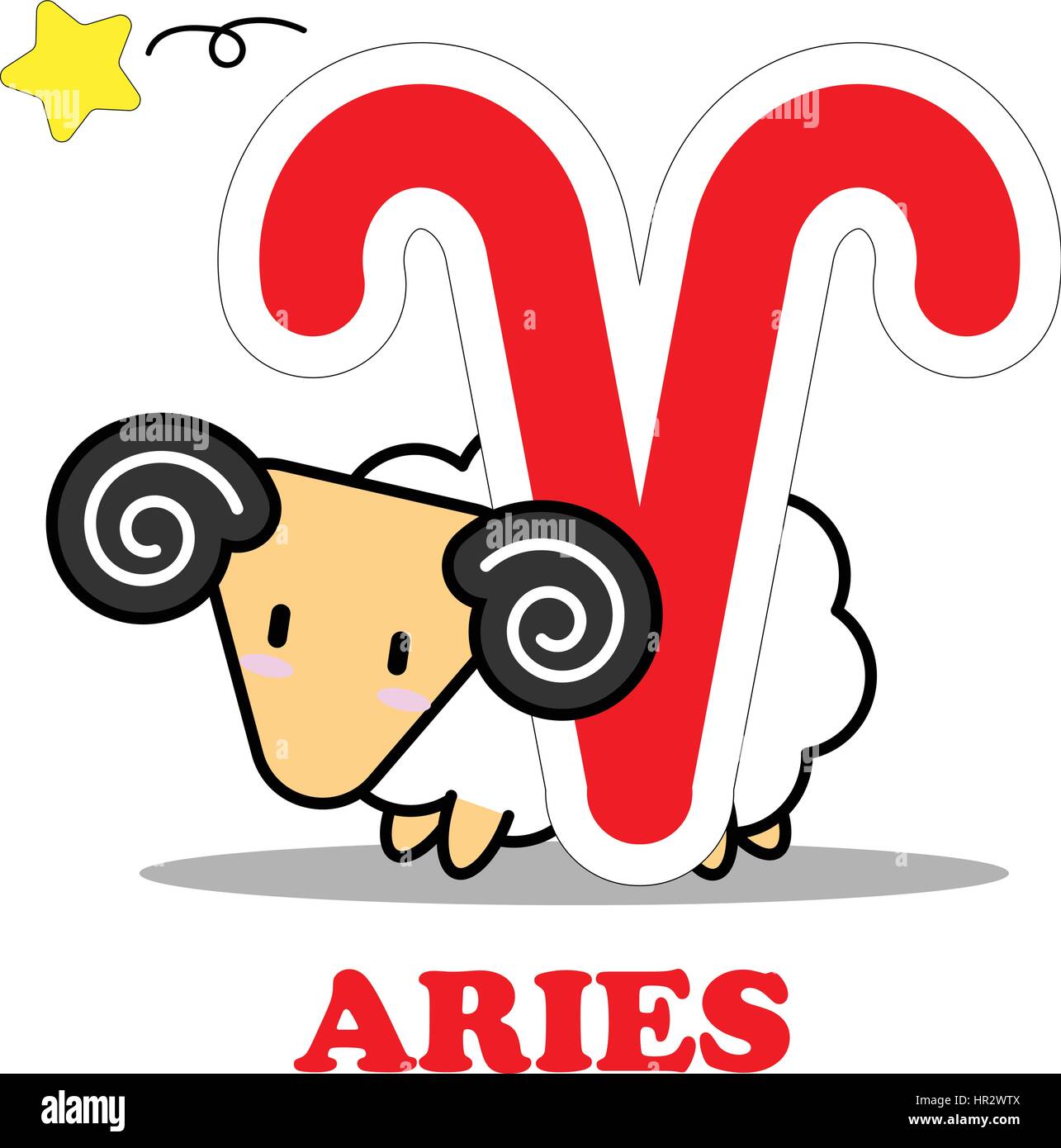 Aries cartoon with Big Zodiac sign icon vector isolated on white