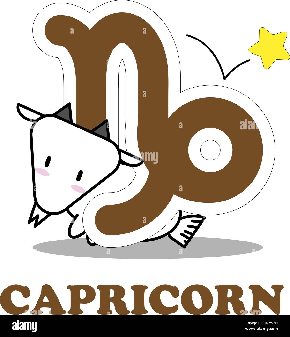 Capricorn cartoon with Big Zodiac sign icon vector isolated on white