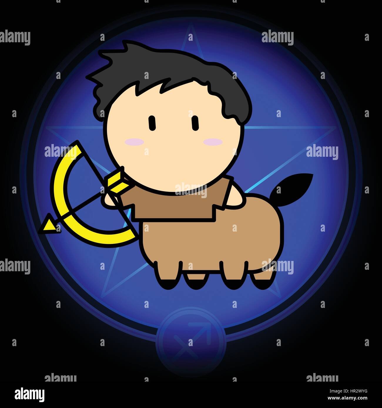 Cartoon sign zodiac of Sagittarius vector icon on dark blue star ...