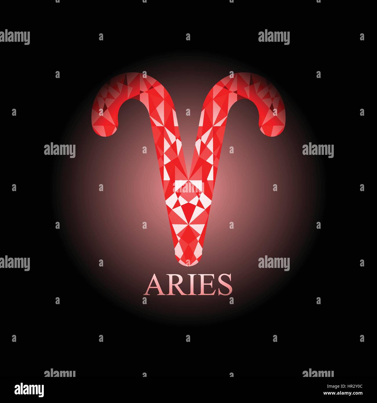 Red polygonal Aries zodiac icon sign symbol vector illustration on black background Stock Vector