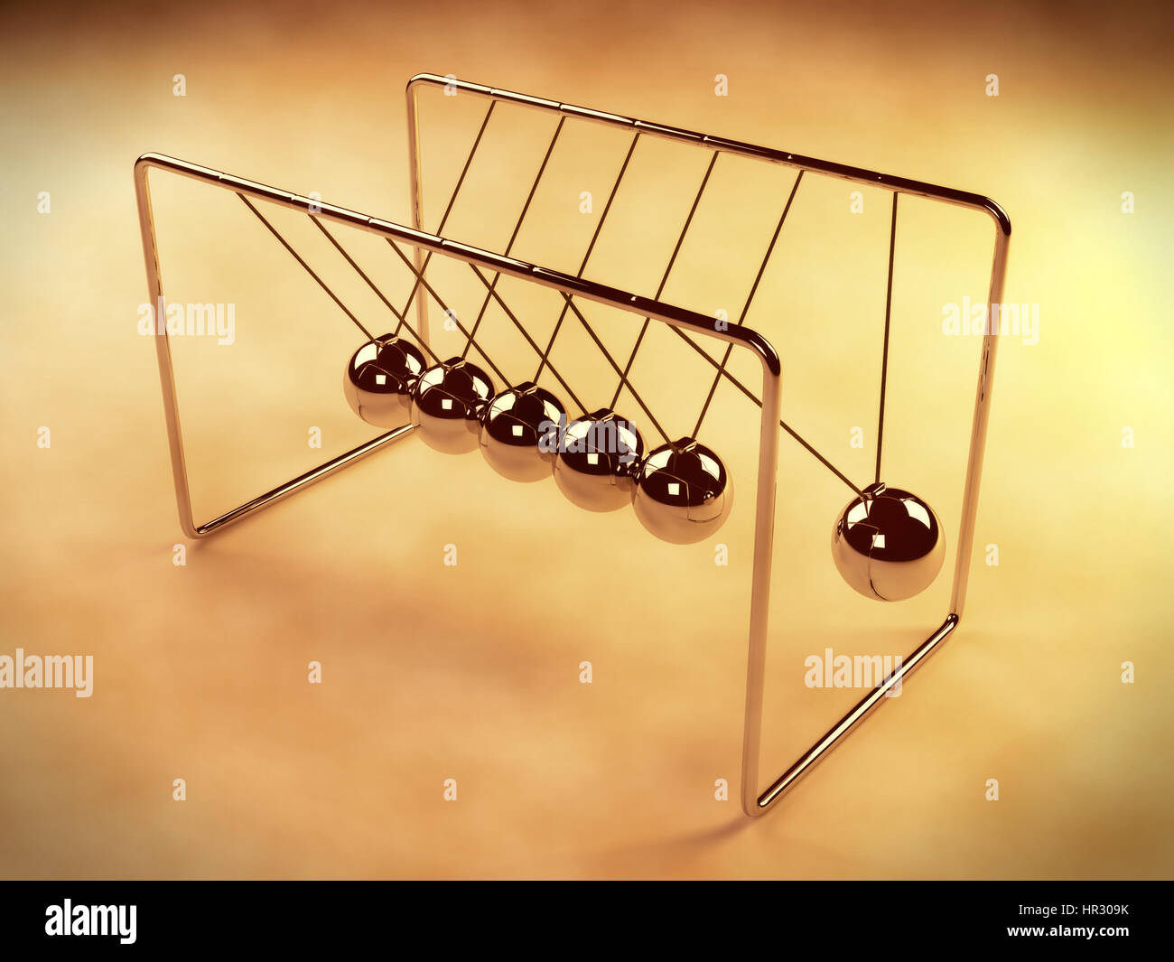 Newton's cradle in motion, silver cradle on white surface, 3D vintage illustration Stock Photo