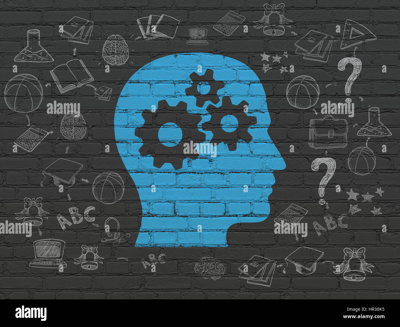 Learning Head Learning concept: Head With Gears on wall background Stock Photo - Alamy