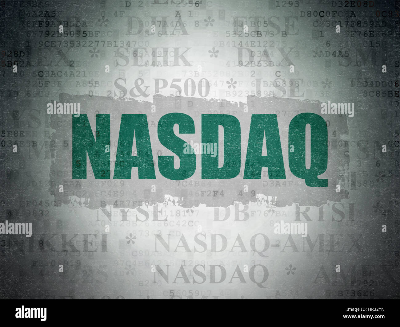 Stock market indexes concept: NASDAQ on Digital Data Paper background Stock Photo