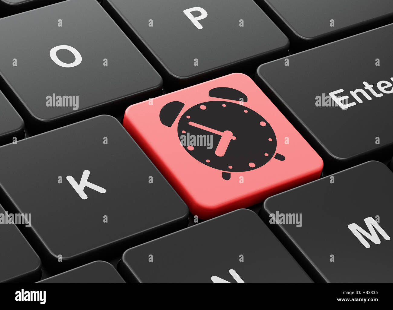 Timeline concept Alarm Clock on computer keyboard background Stock
