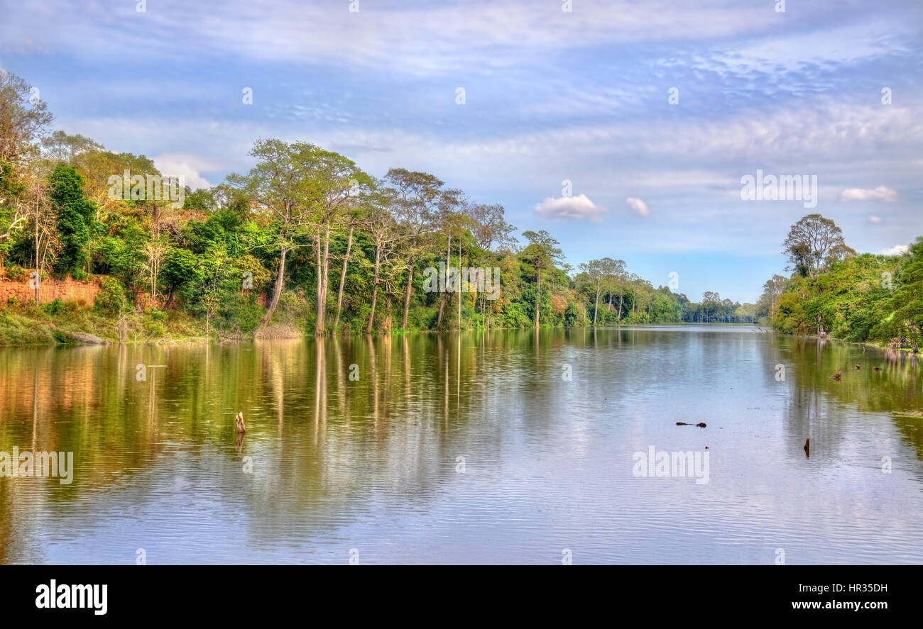 Moat surrounding Angkor Thom in Siem Reap, Cambodia Stock Photo