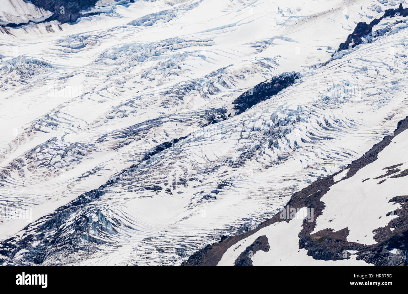 A detailed view of the Emmons glacier on Mount Rainier, Washington, USA. Stock Photo