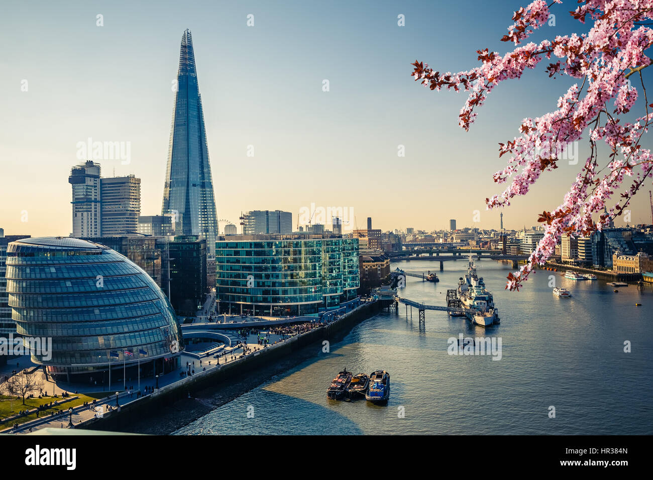 Thames and London City at spring Stock Photo