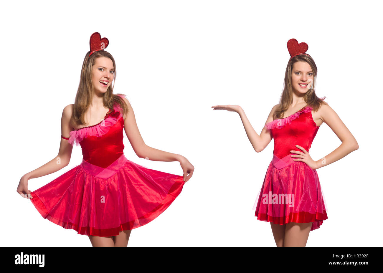 Girl in pretty pink dress isolated on white Stock Photo - Alamy