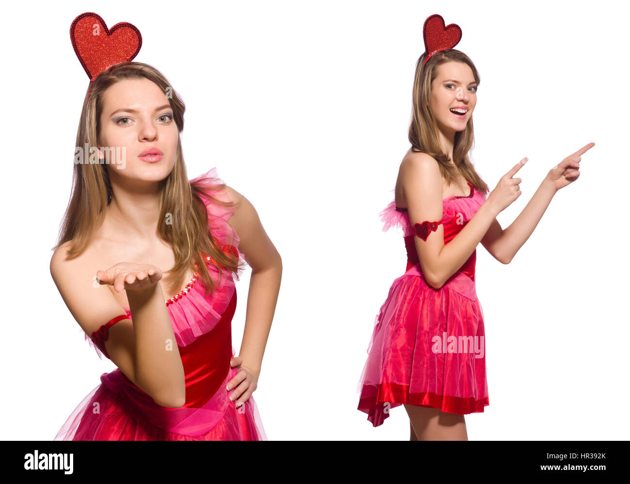 Girl in pretty pink dress isolated on white Stock Photo - Alamy