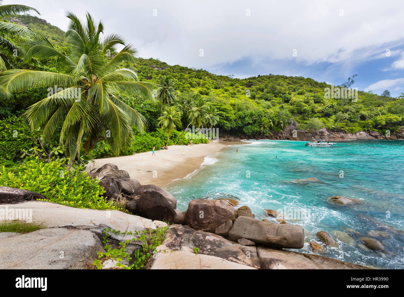 MAHE - AUGUST 06: Tourists at Anse Major in the west of Mahe, Seychelles on August 06, 2014 Stock Photo