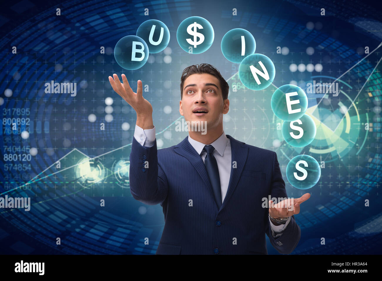 Businessman juggling between various priorities in business Stock Photo