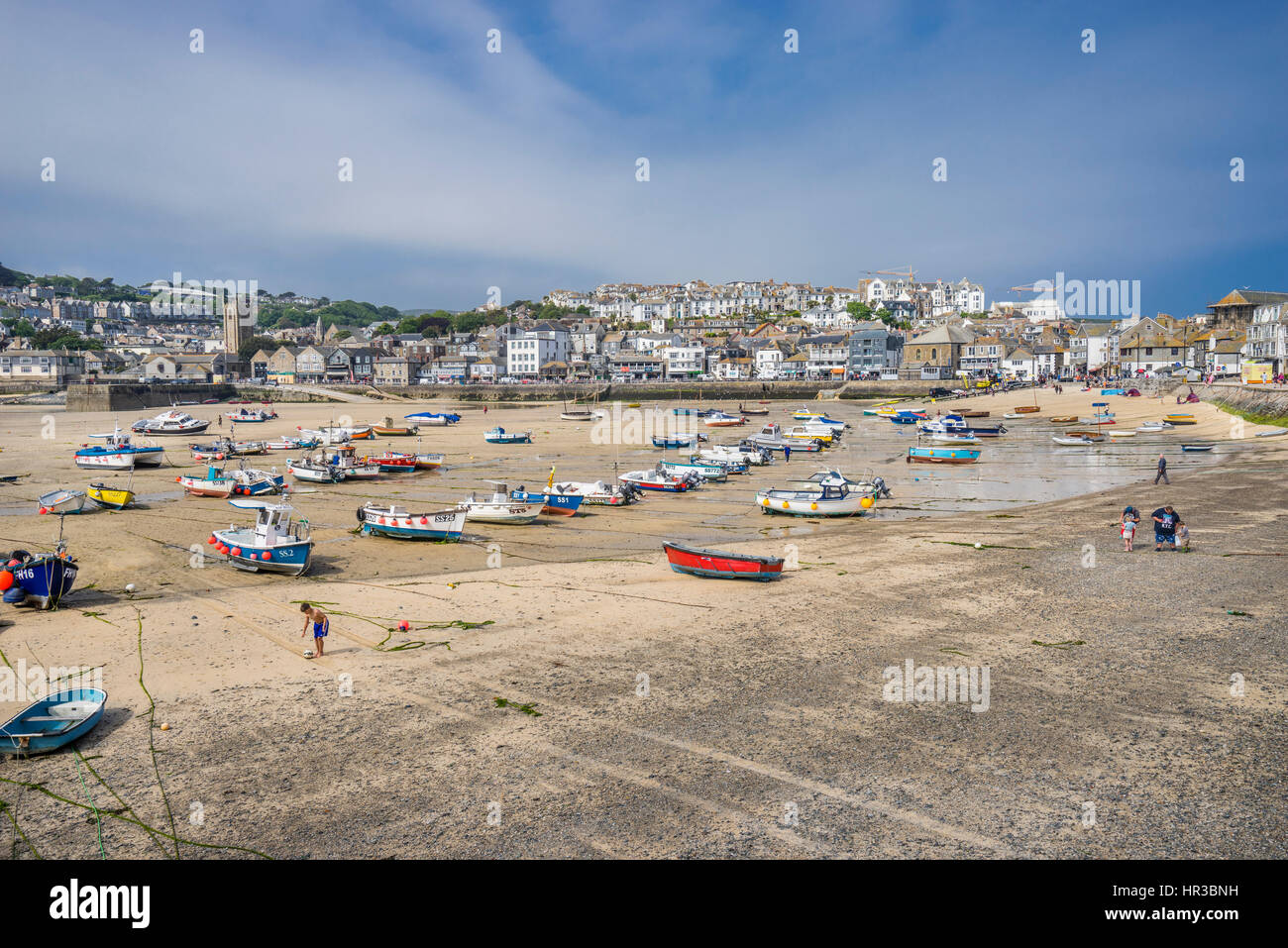 United Kingdom, Cornwall, St Ives, St Ives harbour at low tide Stock Photo