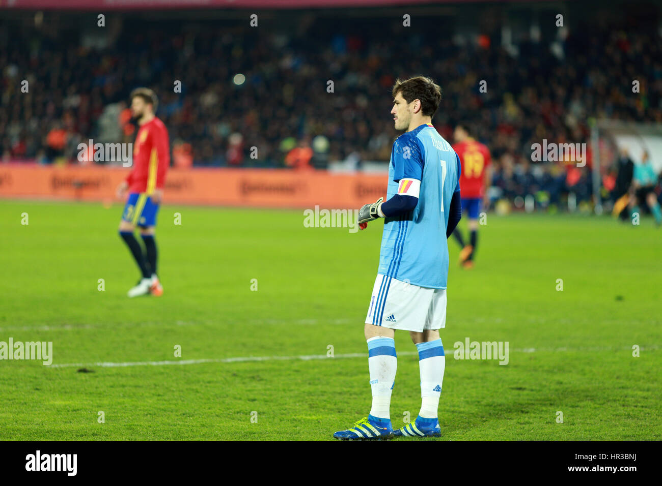 CLUJ-NAPOCA, ROMANIA - MARCH 27, 2016: Iker Casillas, the goalkeeper of the National Football Team of Spain playing against Romania in friendly match  Stock Photo