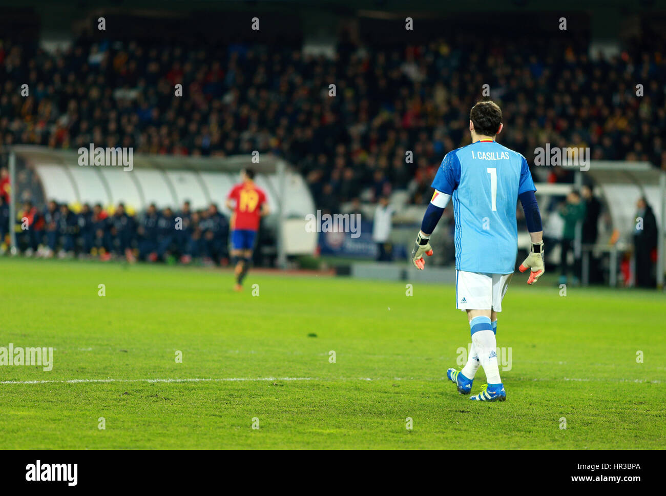 CLUJ-NAPOCA, ROMANIA - MARCH 27, 2016: Iker Casillas, the goalkeeper of the National Football Team of Spain playing against Romania in friendly match  Stock Photo