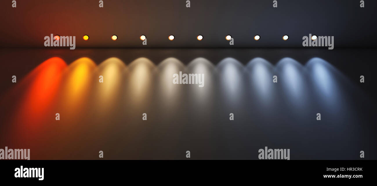 different kelvin temperature colours 3d rendering image Stock Photo