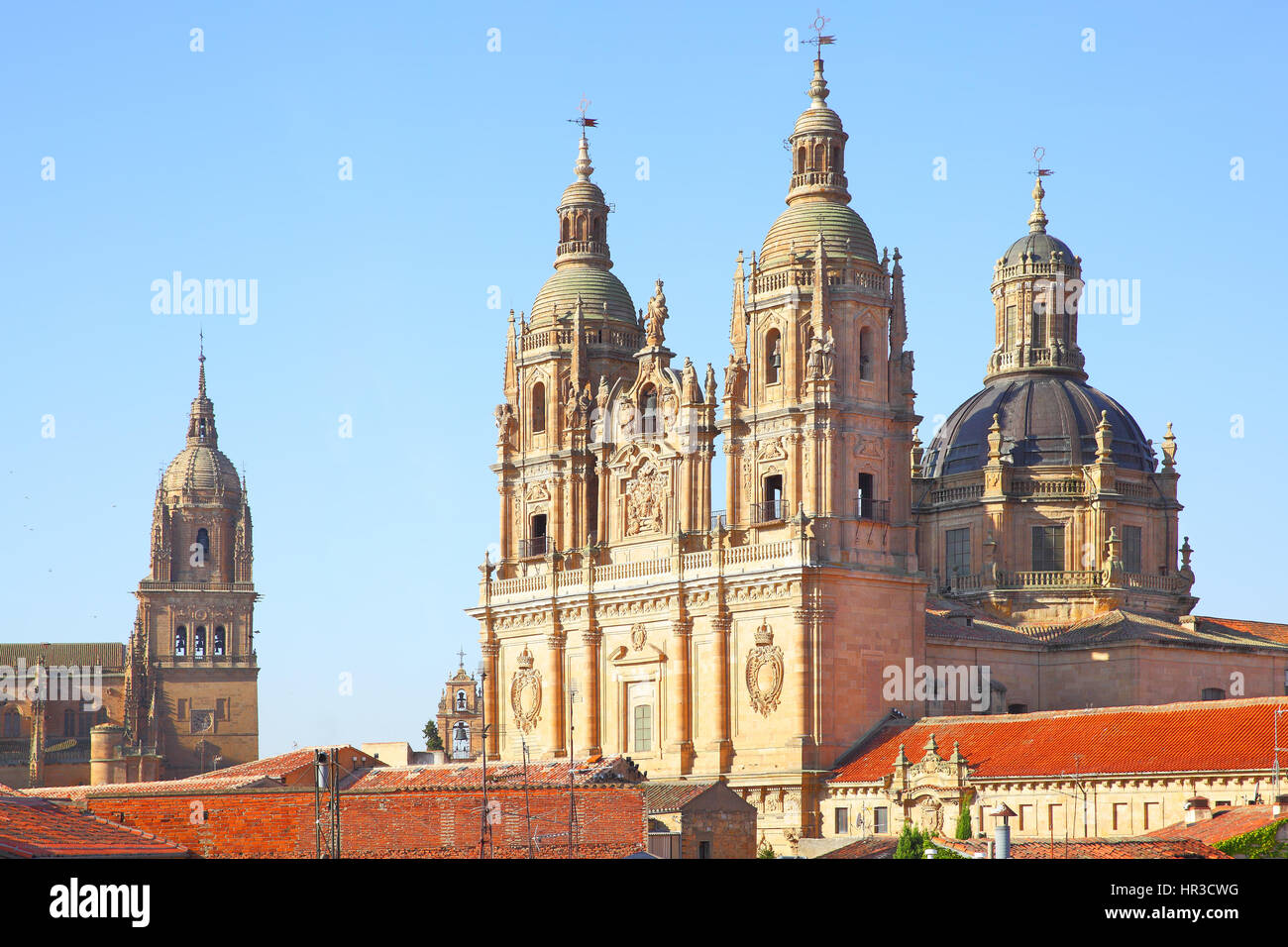 Belfries of the New Cathedral and Clerecia Church in Salamanca, Spain Stock Photo
