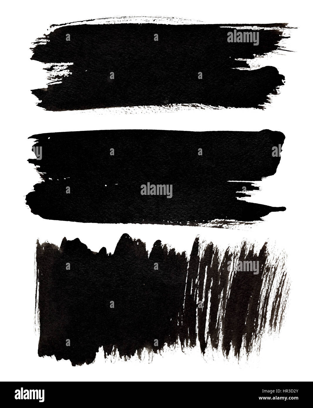 Set of black brush strokes isolated over the white background Stock Photo
