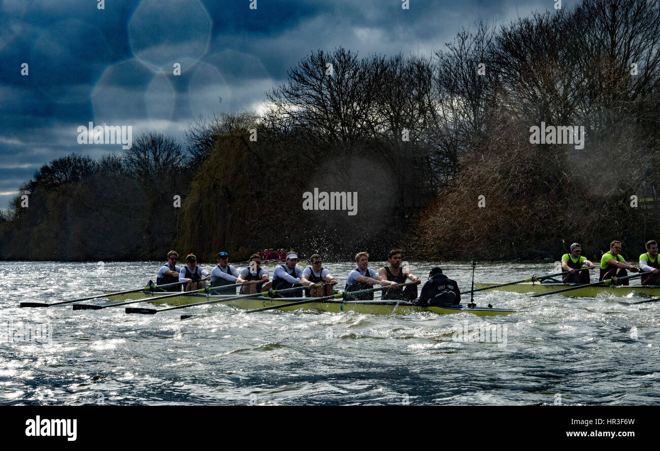 Boat Race Fixture.  Oxford University  Boat Club v Oxford Brookes. 26th February 2017.   As preparation for the The Cancer Research UK Boat Races, Oxford and Cambridge clubs participate in a number of Fixtures against other clubs.  Crew list:-  OUBC Blue Boat: 8 Vassilis Ragoussis (stroke), 7 James Cook , 6 Mike DiSanto, 5 Olivier Siegelaar, 4 Josh Bugajski, 3 Oliver Cook , 2 Matthew O’Leary , 1 William Warr (Bow), Sam Collier (Cox),  Oxford Brookes 1st ,  8 Jamie Stanhope (stroke), 7 Henry Swarbrick, 6 Morgan Bolding, 5 Michael Glover, 4 Rory Gibbs, 3 Richard Hawkins, 2 Robbie Massey, 1 Jamie Stock Photo