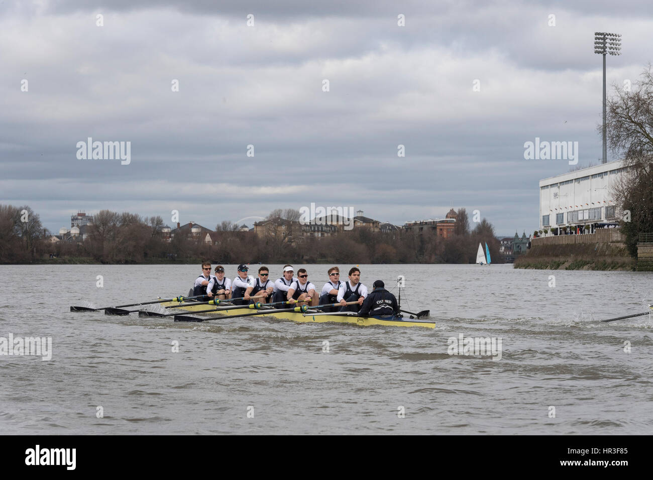 Boat Race Fixture.  Oxford University  Boat Club v Oxford Brookes. 26th February 2017.   As preparation for the The Cancer Research UK Boat Races, Oxford and Cambridge clubs participate in a number of Fixtures against other clubs.  Crew list:-  OUBC Blue Boat: 8 Vassilis Ragoussis (stroke), 7 James Cook , 6 Mike DiSanto, 5 Olivier Siegelaar, 4 Josh Bugajski, 3 Oliver Cook , 2 Matthew O’Leary , 1 William Warr (Bow), Sam Collier (Cox),  Oxford Brookes 1st ,  8 Jamie Stanhope (stroke), 7 Henry Swarbrick, 6 Morgan Bolding, 5 Michael Glover, 4 Rory Gibbs, 3 Richard Hawkins, 2 Robbie Massey, 1 Jamie Stock Photo