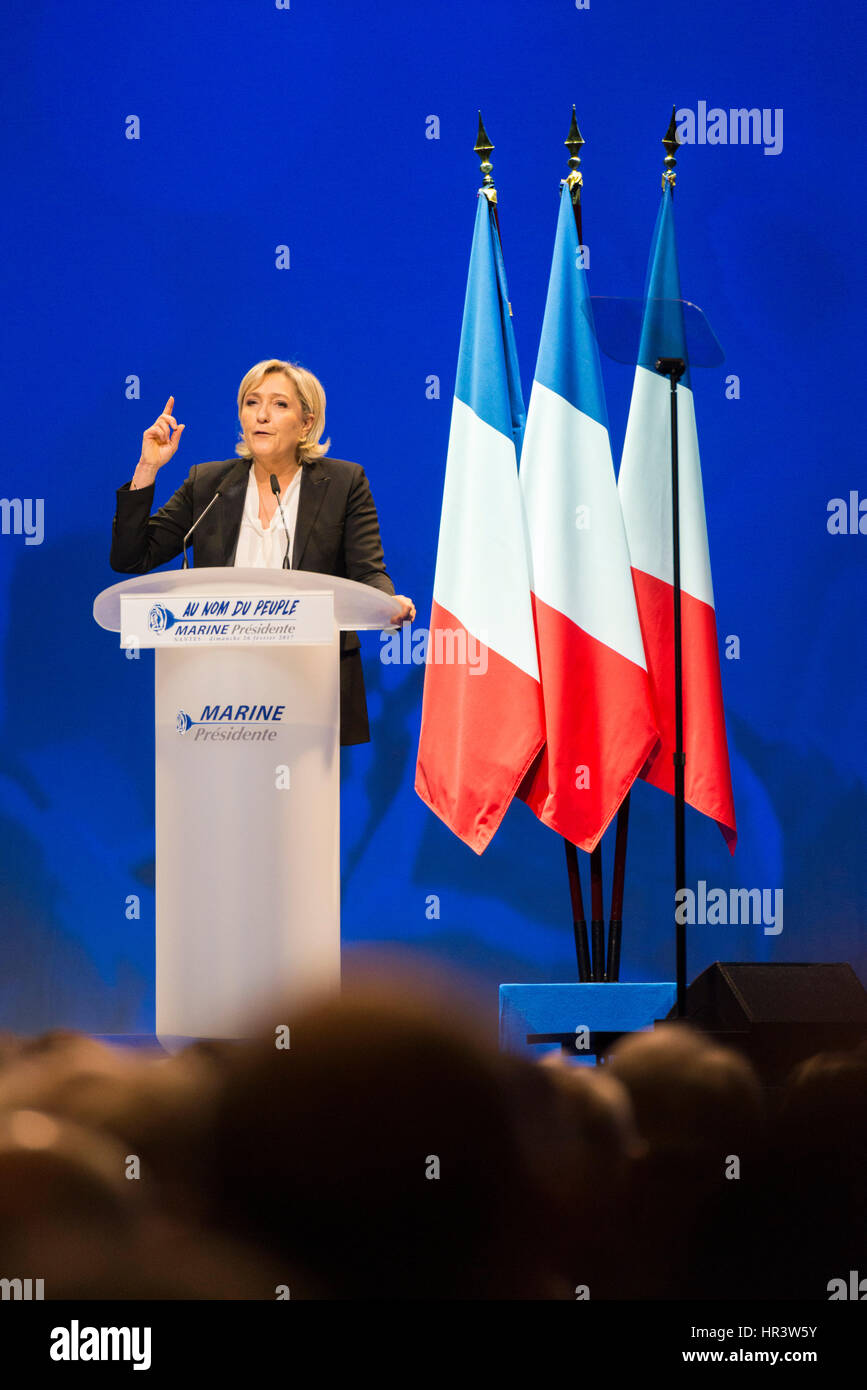 Nantes, France. 26th February 2017. meeting of Marine Le Pen, far-right candidate 'Front National' for the 2017 French Presidential Election Credit: Andia/Alamy Live News Stock Photo