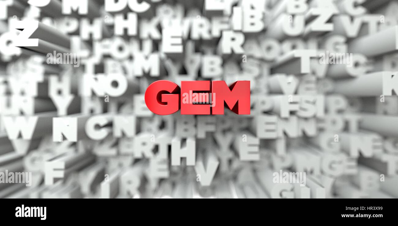 GEM - Red text on typography background - 3D rendered royalty free ...
