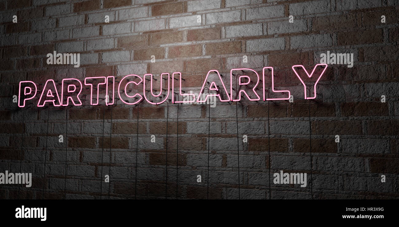 PARTICULARLY - Glowing Neon Sign on stonework wall - 3D rendered ...