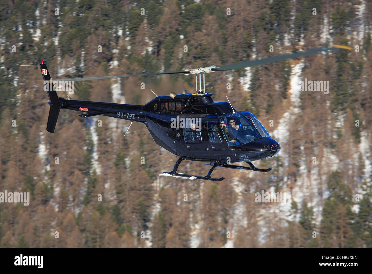 Samedan/Switzerlad:   Agusta Bell AB206-B-3 at Engadin Airport in Samedan/Switzerland 18.02.2017 Stock Photo