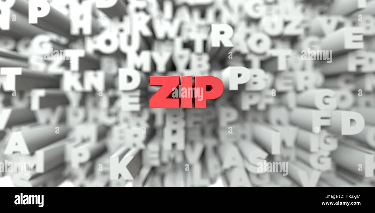 Zip Red Text On Typography Background 3d Rendered Royalty Free