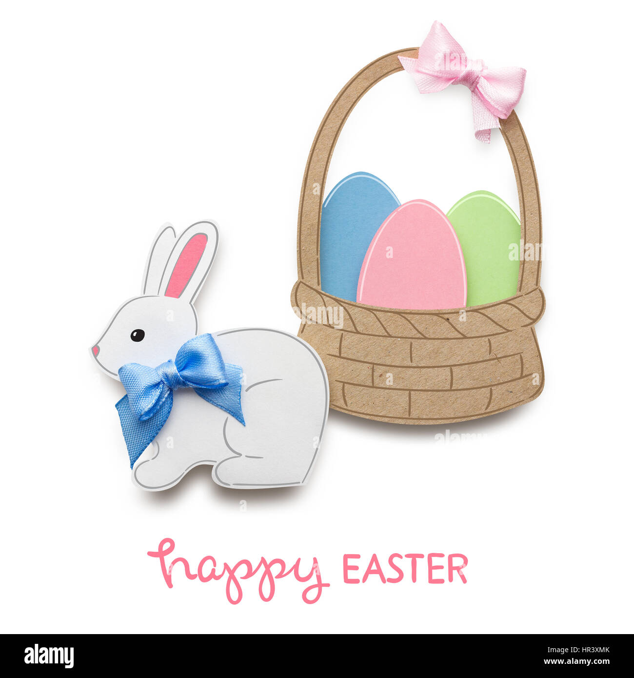Creative easter concept photo of a rabbit with eggs in a basket made of ...