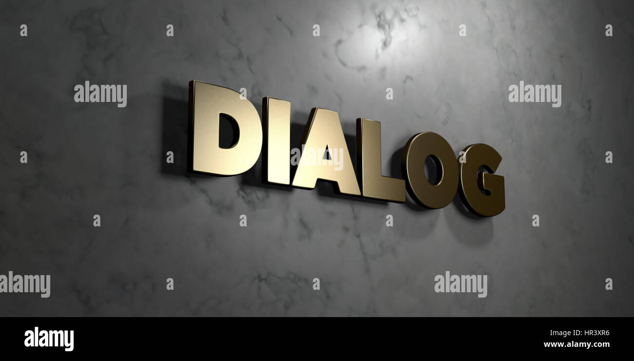 Dialog - Gold sign mounted on glossy marble wall - 3D rendered royalty ...