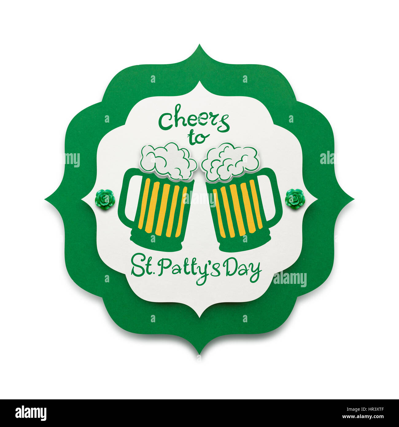 Creative St. Patricks Day concept photo of two beers made of paper on white background. Stock Photo